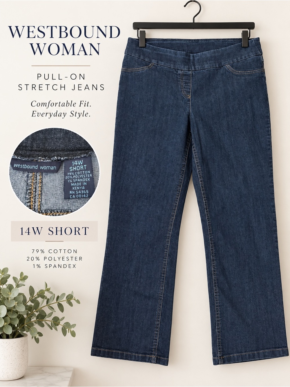 Westbound Woman Pull-On Jeans Women’s 14W Short Dark Wash Stretch